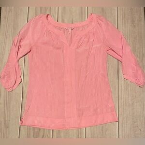 Lilly Pulitzer Size Small Striped 3/4 Sleeve Silk Peasant Blouse Pink & White